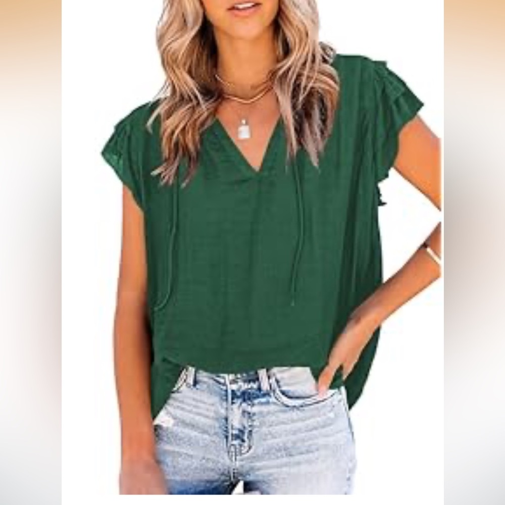 Green V-Neck Women's Top